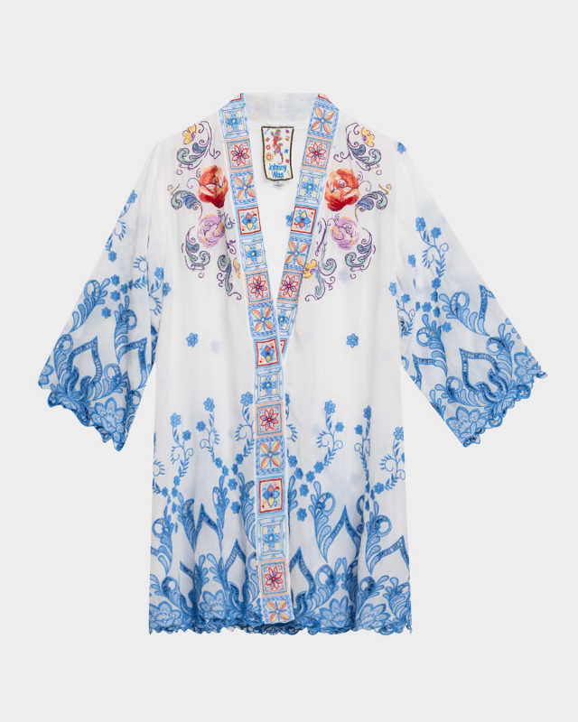 Marcia Floral-Embroidered Georgette Kimono